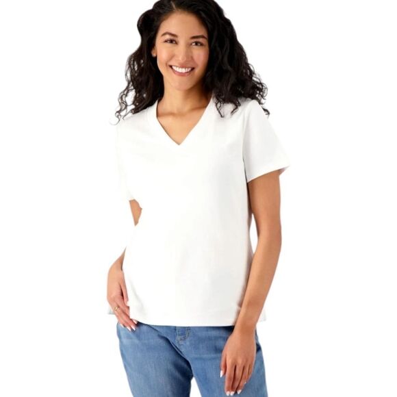 ISAAC MIZRAHI LIVE ESSENTALS Plus Size White V- Neck Short Sleeve Top Size 3X - Picture 1 of 16